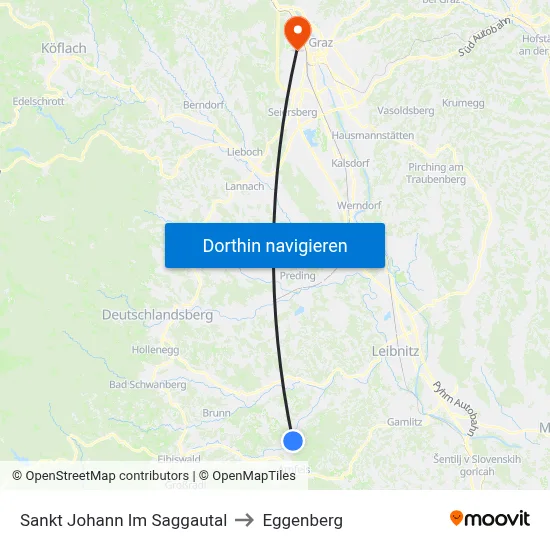 Sankt Johann Im Saggautal to Eggenberg map