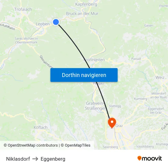 Niklasdorf to Eggenberg map