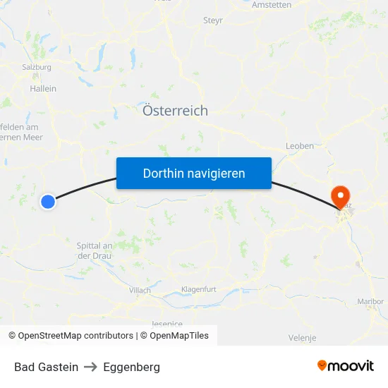 Bad Gastein to Eggenberg map