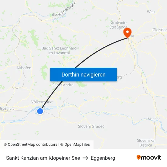 Sankt Kanzian am Klopeiner See to Eggenberg map