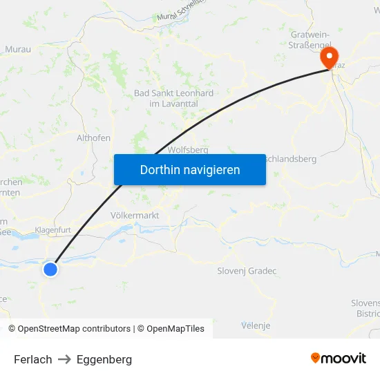 Ferlach to Eggenberg map