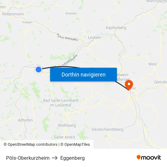Pöls-Oberkurzheim to Eggenberg map