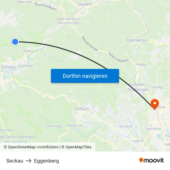 Seckau to Eggenberg map