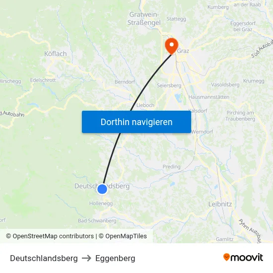 Deutschlandsberg to Eggenberg map