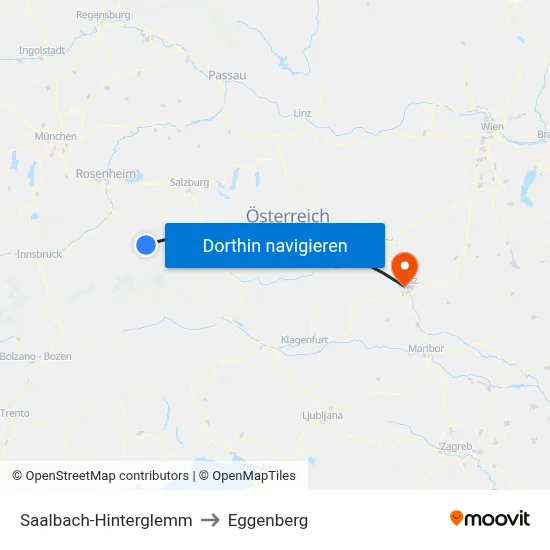 Saalbach-Hinterglemm to Eggenberg map