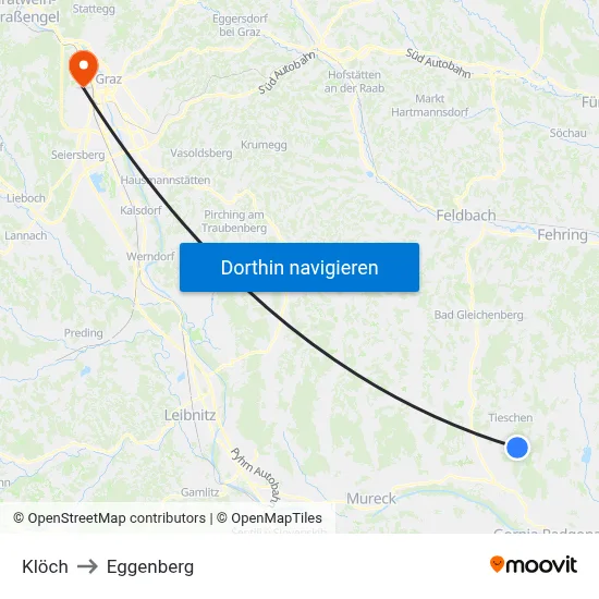 Klöch to Eggenberg map