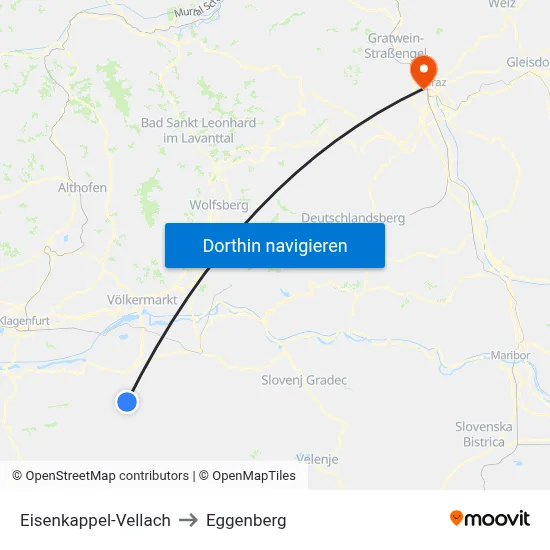 Eisenkappel-Vellach to Eggenberg map