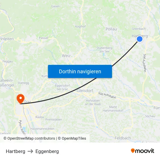 Hartberg to Eggenberg map