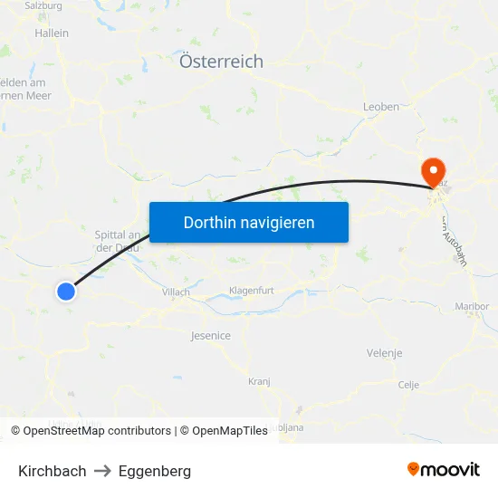Kirchbach to Eggenberg map