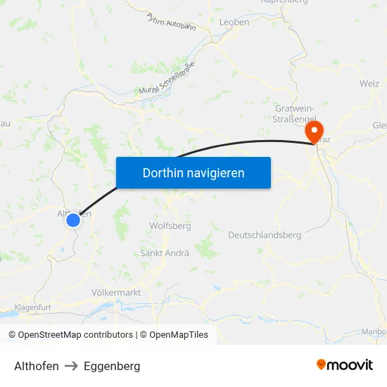 Althofen to Eggenberg map