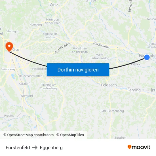 Fürstenfeld to Eggenberg map