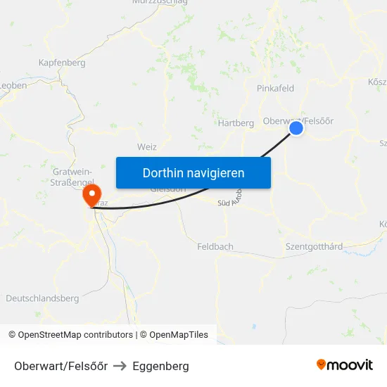 Oberwart/Felsőőr to Eggenberg map