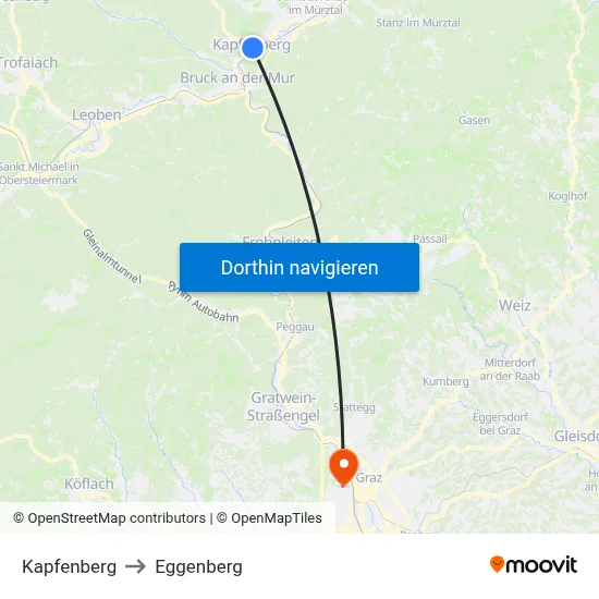 Kapfenberg to Eggenberg map