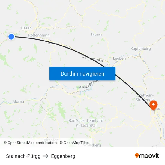 Stainach-Pürgg to Eggenberg map