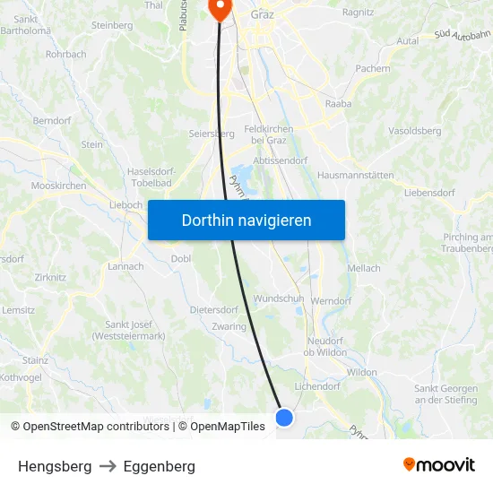 Hengsberg to Eggenberg map