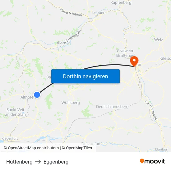 Hüttenberg to Eggenberg map