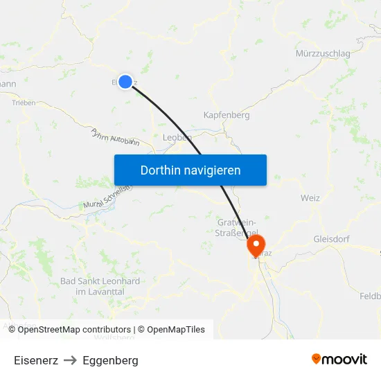 Eisenerz to Eggenberg map