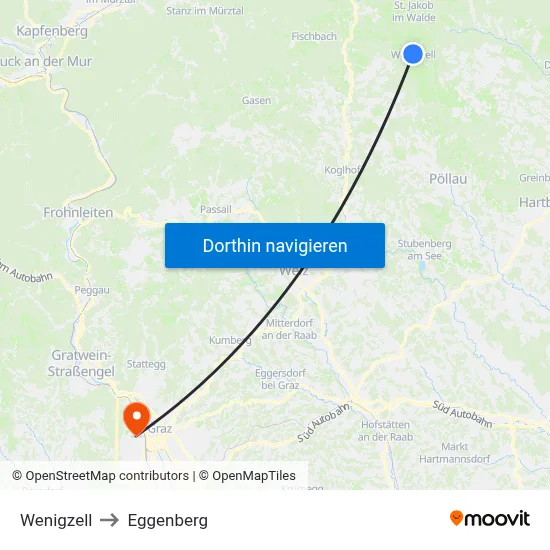 Wenigzell to Eggenberg map
