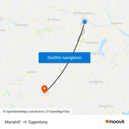 Mariahilf to Eggenberg map