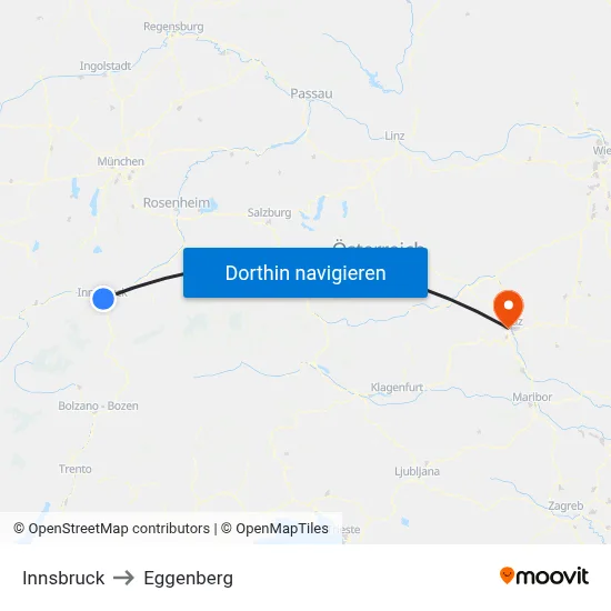 Innsbruck to Eggenberg map