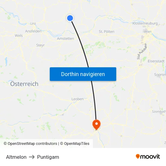 Altmelon to Puntigam map
