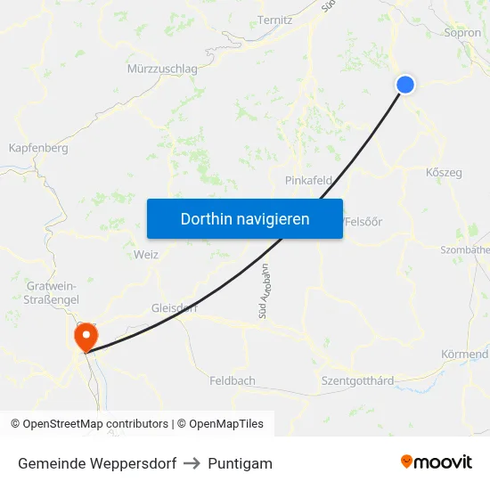 Gemeinde Weppersdorf to Puntigam map