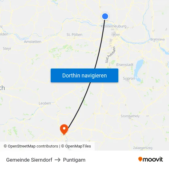 Gemeinde Sierndorf to Puntigam map