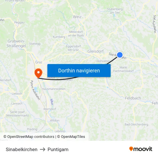 Sinabelkirchen to Puntigam map