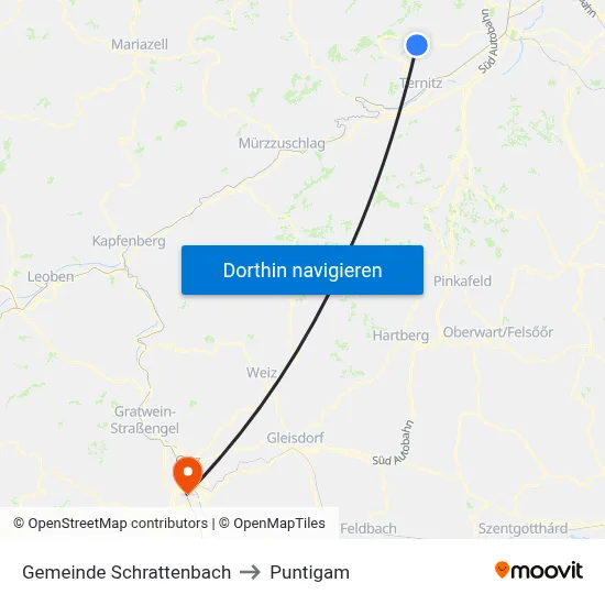 Gemeinde Schrattenbach to Puntigam map
