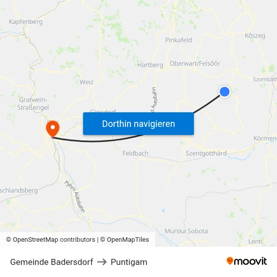 Gemeinde Badersdorf to Puntigam map