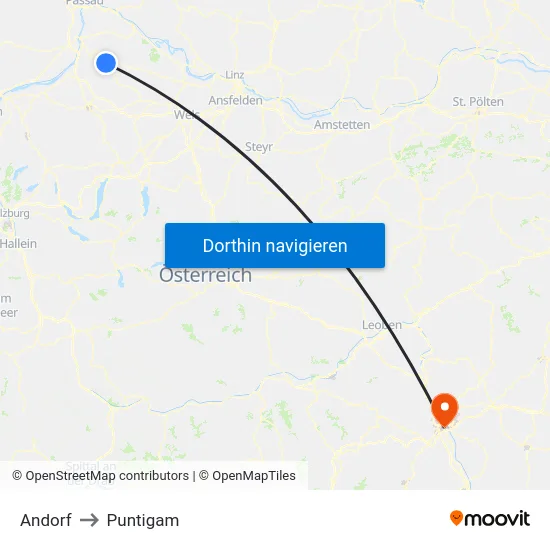 Andorf to Puntigam map