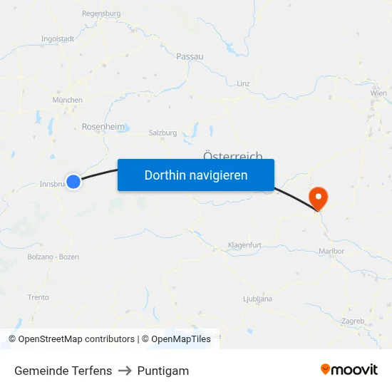 Gemeinde Terfens to Puntigam map