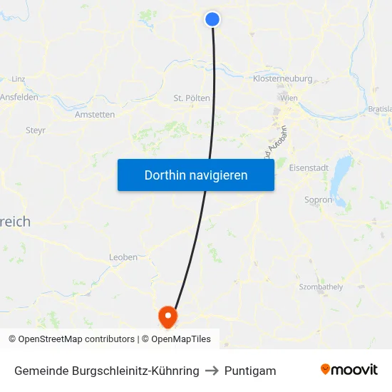 Gemeinde Burgschleinitz-Kühnring to Puntigam map