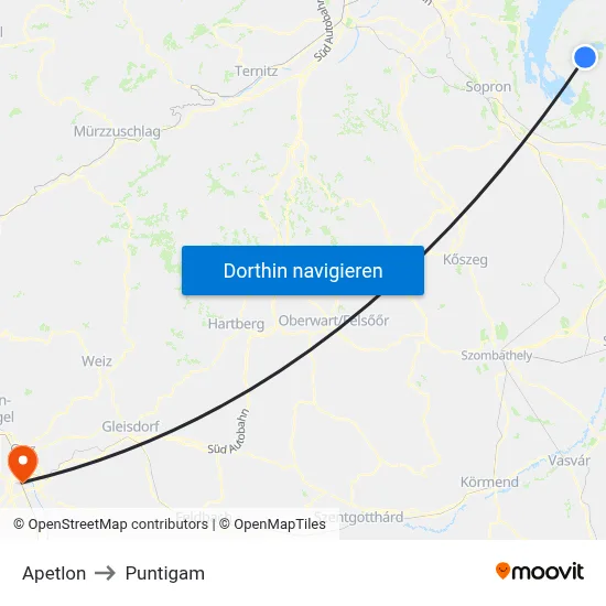 Apetlon to Puntigam map