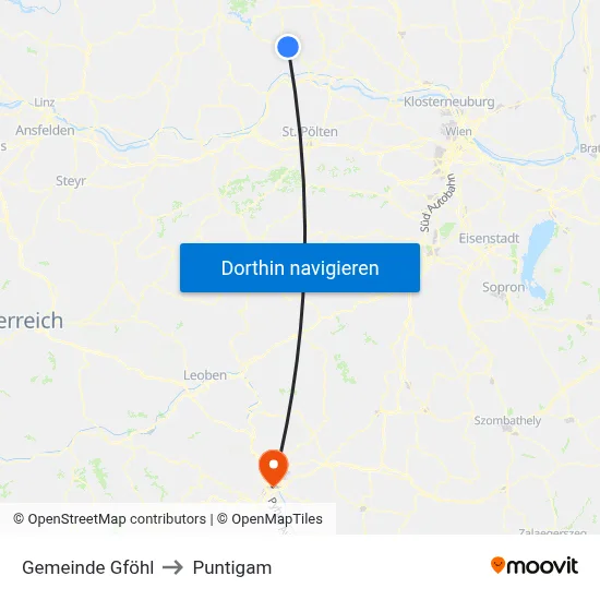 Gemeinde Gföhl to Puntigam map