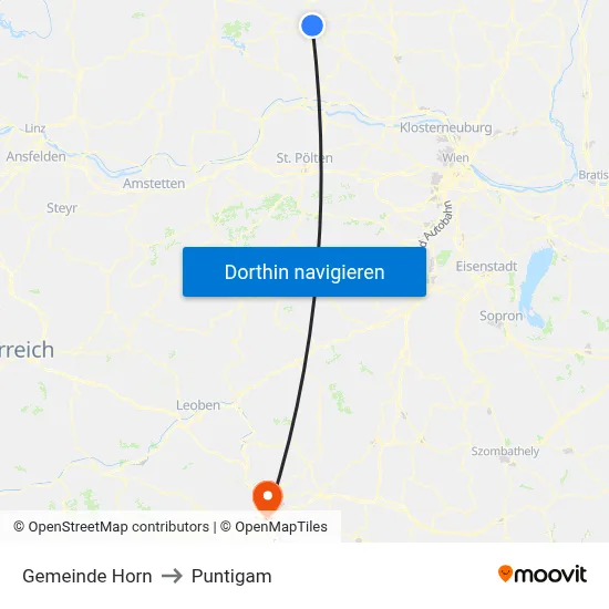 Gemeinde Horn to Puntigam map