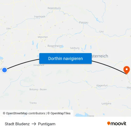 Stadt Bludenz to Puntigam map
