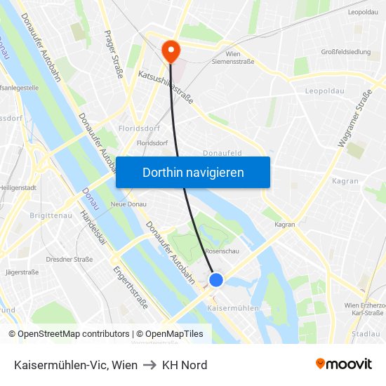 Kaisermühlen-Vic, Wien to KH Nord map
