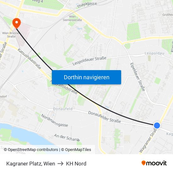 Kagraner Platz, Wien to KH Nord map