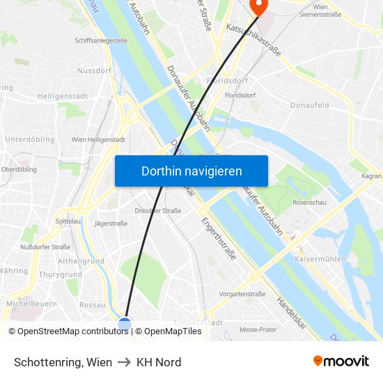 Schottenring, Wien to KH Nord map