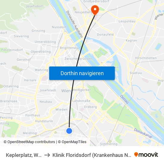 Keplerplatz, Wien to Klinik Floridsdorf (Krankenhaus Nord) map