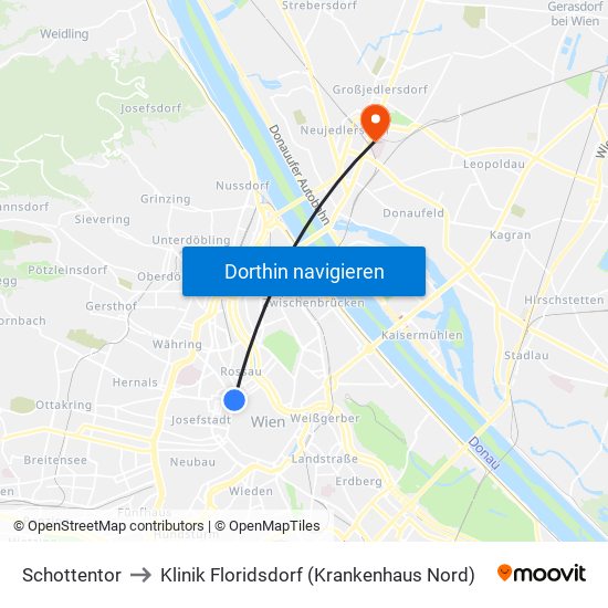 Schottentor to Klinik Floridsdorf (Krankenhaus Nord) map