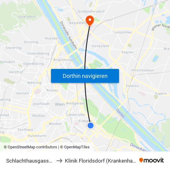 Schlachthausgasse, Wien to Klinik Floridsdorf (Krankenhaus Nord) map