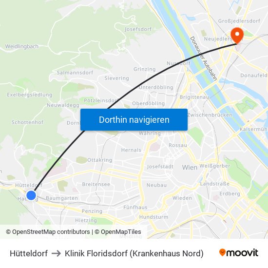 Hütteldorf to Klinik Floridsdorf (Krankenhaus Nord) map