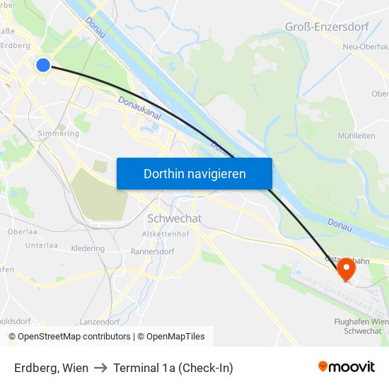 Erdberg, Wien to Terminal 1a (Check-In) map