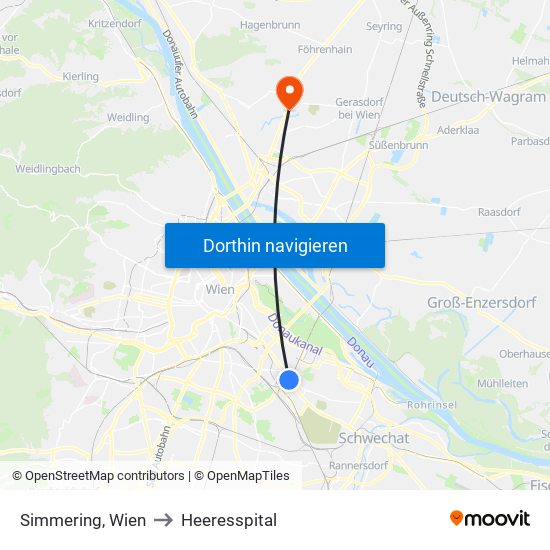 Simmering, Wien to Heeresspital map