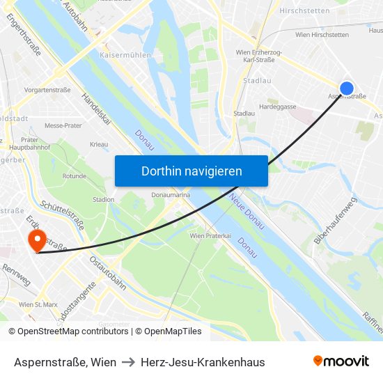 Aspernstraße, Wien to Herz-Jesu-Krankenhaus map