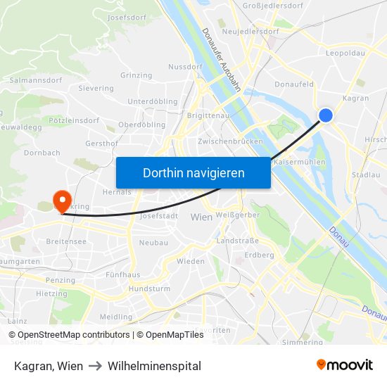 Kagran, Wien to Wilhelminenspital map