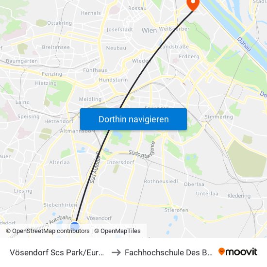 Vösendorf Scs Park/Europaring to Fachhochschule Des Bfi Wien map