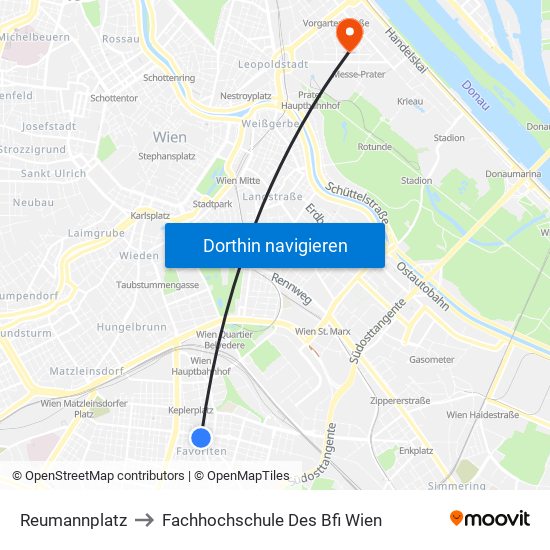Reumannplatz to Fachhochschule Des Bfi Wien map